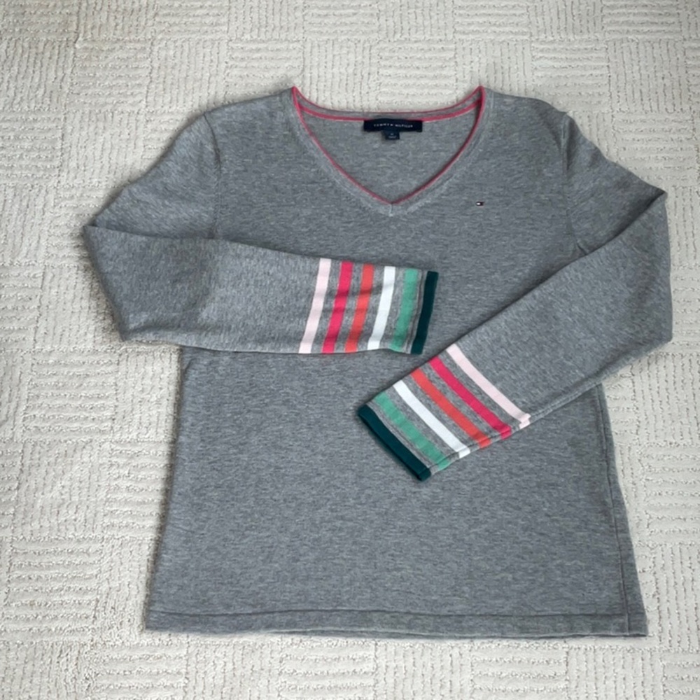 Tommy Hilfiger Heather Gray V-neck Cotton Sweater M